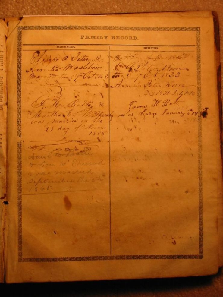 Batte Family Bible Marriages & Births