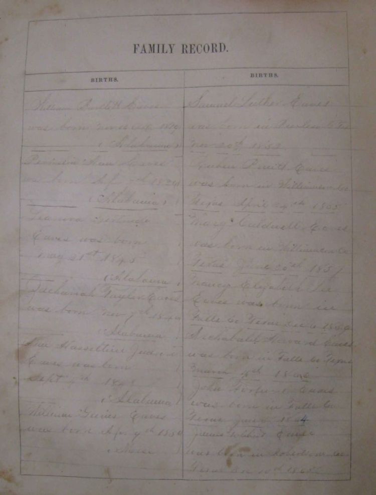 Eaves Family Bible Births Page 1