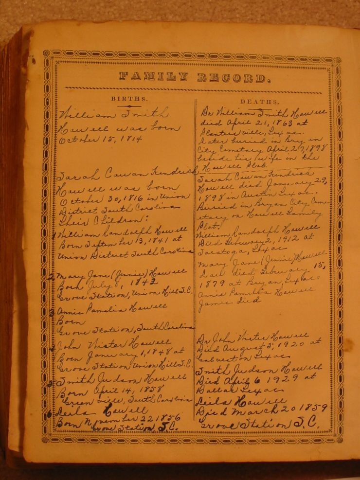 Howell Bible  Births & Deaths