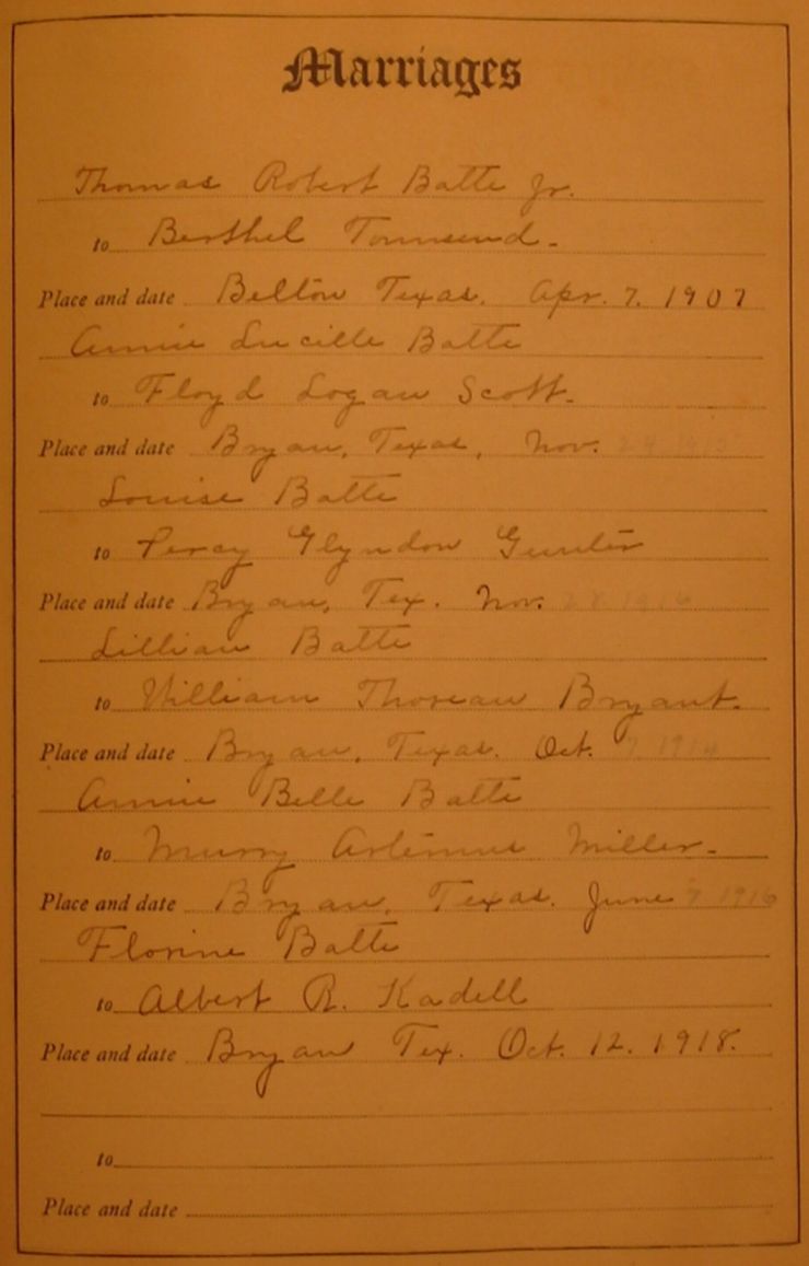 Batte Family Bible 1907 Marriages